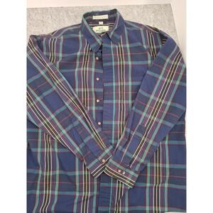 417 by Van Heusen Mens Long Sleeve Plaid Button Down Shirt Size L green blue